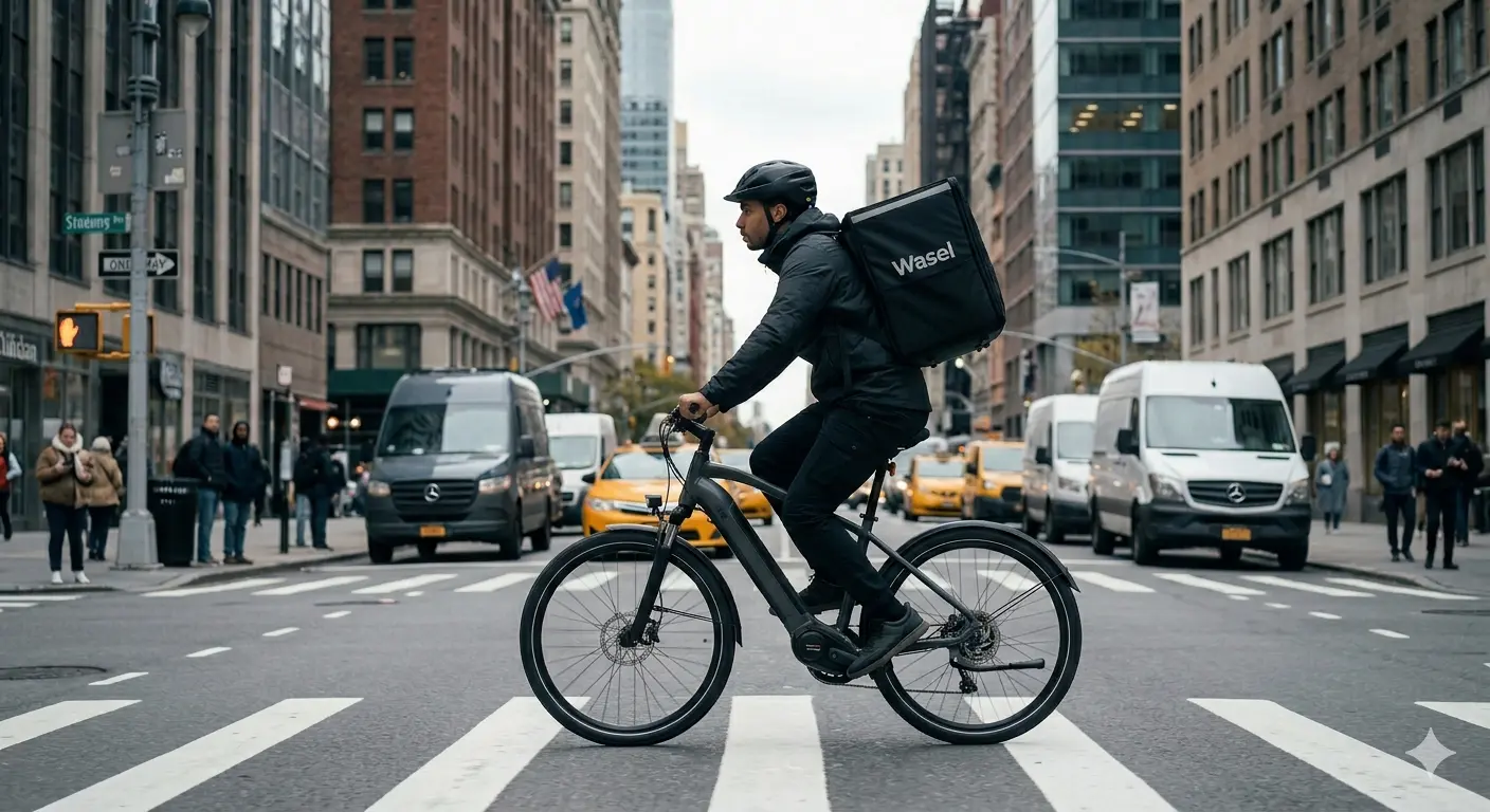 Hero Background — delivery courier on a city street